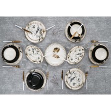Acar Black Star 29 Parça Siyah Desenli Yemek Takımı XTL-012348 Stoneware 6 Kişilik Şık Tasarım