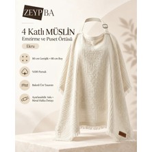 Zeypba 4 Katlı Müslin Ekru Emzirme Örtüsü ve Puset Örtüsü 110x80 cm, %100 Pamuk Püsküllü (BALENLİ)