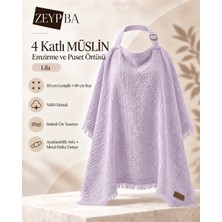 Zeypba Emzirme Örtüsü  4 Katlı Müslin Emzirme Örtüsü ve Puset Örtüsü 110X80cm,lila  %100 Pamuk Püsküllü (Balenli)