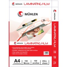 Mühlen A4 Laminasyon Filmi 150 Mikron 100'lü Paket Ultra Parlak Sunum Ürünleri