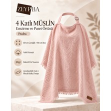 Zeypba 4 Katlı Müslin Pudra Emzirme Örtüsü ve Puset Örtüsü 110x80 cm, %100 Pamuk Püsküllü (BALENLİ)