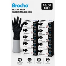 Broche Ultra Extra Kalın (5 Gr) Siyah Nitril Muayene Eldiveni 10'lu Paket