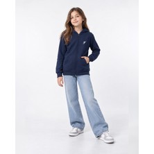 Backlain Mod Style Kız Çocuk Fermuarlı Sweatshırt Hırka 3 Iplik Şardonlu Kalın Kumaş