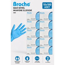 Broche Tek Kullanımlık Pudrasız Nitril Eldiven Mavi 10'lu Paket