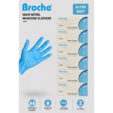 Broche Tek Kullanımlık Pudrasız Nitril Eldiven Mavi 6'lı Paket