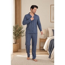 Wordex Falkom 2420 Boydan Düğmeli Interlok Kalın Kumaş Erkek Ev Pijama Takımı