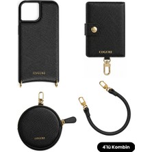 COGURE Hera iPhone 16 Pro Max Uyumlu Mini & Magsafe Cüzdan, Bileklik, Kılıf 4\'lü Siyah Set - By Bero Lina