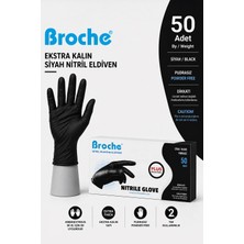 Broche Ultra Extra Kalın (5 Gr) Siyah Nitril Muayene Eldiveni 50 Adet