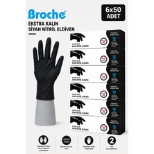 Broche Ultra Extra Kalın (5 Gr) Siyah Nitril Muayene Eldiveni 6'lı Paket