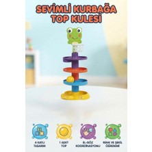 Farbu Oyuncak 4 Katlı Kurbağa Top Yuvarlama Kulesi 42 cm Motor Becerisi Geliştiren Eğitici Bebek Oyuncağı