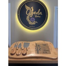 Ogeda Home Bambu 3 Bıçaklı Dekoratif Peynir Sunum Tahtası - Bambu Bıçaklı Peynir Sunum Seti 33 x 17,5