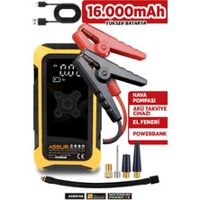 Assur 4'ü 1 Arada Dijital Göstergeli | Powerbank | LED Fener | Şarjlı Akü Takviye Cihazı | Hava Kompresörü