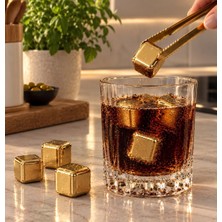 Mybru Markalı Eriyip Sulandırmayan Paslanmaz Metal Buz- 4 Adet Çelik Buz Küpleri - Saklama Kutulu (Gold) ile Içeceğinizi Soğuk Tutun, Lezzetini Su ile Sulandırmayın!