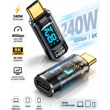 OEM 240W USB Type-C Dijital Güç Ölçer Adaptör – 40GBPS Veri Aktarımı, 8k Görüntü, Voltaj Akım Watt Göstergeli