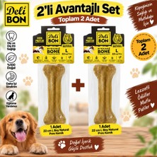 Delibon Deri Pres Kemik 22 cm L Boy Natural 2'li Köpek Ödül Seti