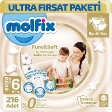 Molfix Bantlı Bez 6 Beden 15+ kg Kilo Aralığı 216 Adet Ultra Avantaj Pure Soft