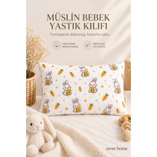 More Home Müslin Bebek Yastık Kılıfı Kapaklı 35X45 Havuç Yiyen Tavşan