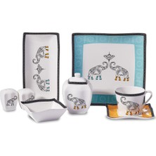 Korkmaz Link Collection 28 Parça Kare Kahvaltı Takımı 6 Kişilik Desenli New Bone Malzeme