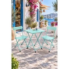 Eportatif Katlanır Metal Balkon Bahçe Bistro Masa Sandalye Seti 2 Kişilik 1 Masa 2 Sandalye Mint Yeşili 16399