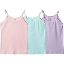 The Cloudish Shop Kız Çocuk Ip Askılı Atlet 3lü Set (%100 Pamuk) Pastel Pembe Lila Su Yeşili