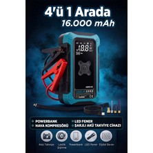 Assur 4'ü 1 Arada Dijital Göstergeli | Powerbank | LED Fener | Hava Kompresörü| Şarjlı Akü Takviye Cihazı