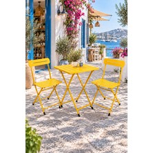 Eportatif Katlanır Metal Balkon Bahçe Bistro Masa Sandalye Seti 2 Kişilik 1 Masa 2 Sandalye Sarı 1640