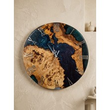 Rusticwood Epoksi ,ceviz Ağacı, Ahşap Duvar Saati, El Yapımı, Sessiz Mekanizma, 40X40