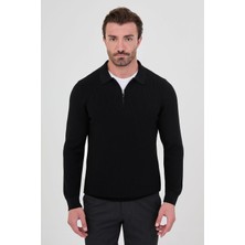 MCR Fitilli Slim Fit Polo Yaka Fermuarlı Erkek Pamuk Triko Kazak