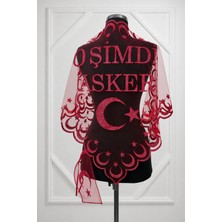 Azra Kına Kırmızı Simli O Şimdi Asker Yazılı, Asker, Sağdıç Kına Omuz Örtüsü, Kına Örtüsü, Asker Örtüsü Şalı, Söz Nişan Düğün Asker Kına Örtüsü