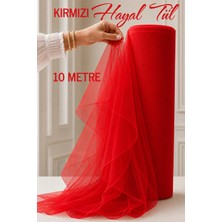 Azra Kına Kırmızı Hayal Süsleme Tülü, 10 Metre, Nişan Tülü Bohça Tülü, Gelin Damat Düğün Konvoy Kapı Valiz Süsleme, Hayal Tül, Hediye Süsü, 1000 cm
