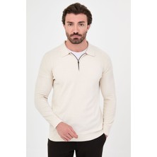 MCR Düz Slim Fit Polo Yaka Fermuarlı Şönil Erkek Triko Kazak