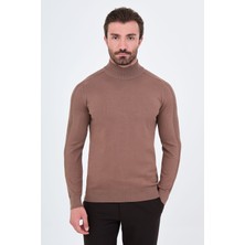 MCR Düz Slim Fit Yarım Balıkçı Yaka Kolu Fitilli Pamuk Erkek Triko Kazak