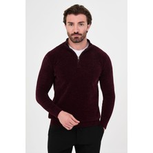 MCR Düz Slim Fit Dik Yaka Fermuarlı Şönil Erkek Triko Kazak
