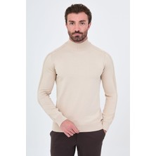 MCR Düz Slim Fit Yarım Balıkçı Yaka Kolu Fitilli Pamuk Erkek Triko Kazak