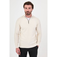 MCR Düz Slim Fit Dik Yaka Fermuarlı Şönil Erkek Triko Kazak