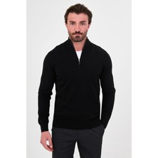 MCR Düz Slim Fit Dik Yaka Fermuarlı Pamuk Erkek Triko Kazak