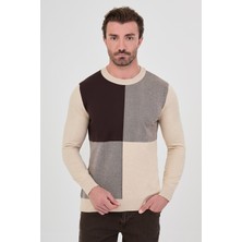 MCR Kare Desenli Slim Fit Bisiklet Yaka Kaşmir Erkek Triko Kazak