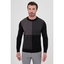 MCR Kare Desenli Slim Fit Bisiklet Yaka Kaşmir Erkek Triko Kazak