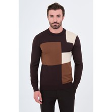 MCR Parça Desenli Slim Fit Bisiklet Yaka Kaşmir Erkek Triko Kazak