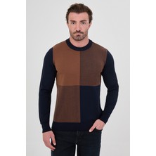MCR Kare Desenli Slim Fit Bisiklet Yaka Kaşmir Erkek Triko Kazak