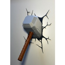 Mjölnir - Thor'un Çekici 3D Baskı Duvar Dekoru 30 cm Çatlak Efektli Süper Kahraman Figürü