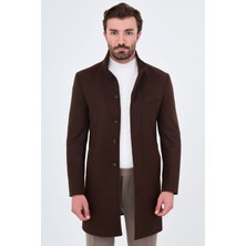 MCR Düz Slim Fit Dik Yaka Gizli Düğmeli Yandan Cepli Yün Erkek Kaşe Kaban