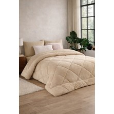 Lila Moon Bej Renkli Çift Kişilik Lüx Çift Taraflı 4 Mevsim Welsoft Yorgan (195X215 Cm)