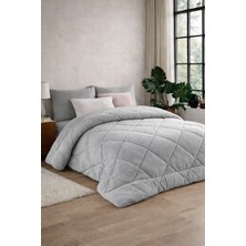 Lila Moon Gri Renkli Çift Kişilik Lüx Çift Taraflı 4 Mevsim Welsoft Yorgan (195X215 Cm)