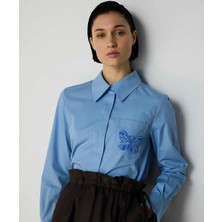 Machka Kelebek Nakışlı Poplin Gömlek MS1260025043089