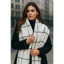 Luminos Aksesuar Kadın Ekru Kare Desenli Atkı - Şal 70X180 cm SAL1210
