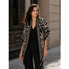 Luminos Aksesuar Kadın Siyah Zebra Desenli Bordürlü Üçgen Şal SAL1309