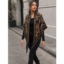 Luminos Aksesuar Kadın Kahve Zebra Desenli Bordürlü Üçgen Şal SAL1309