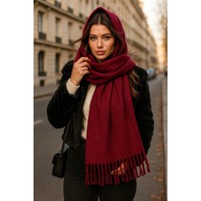 Luminos Aksesuar Kadın Bordo Düz Püsküllü Atkı Şal 45X210 cm SAL1257