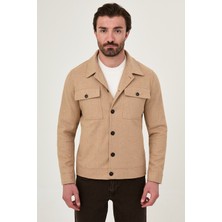 MCR Düz Slim Fit Gömlek Yaka Düğmeli Kaşe Erkek Mont